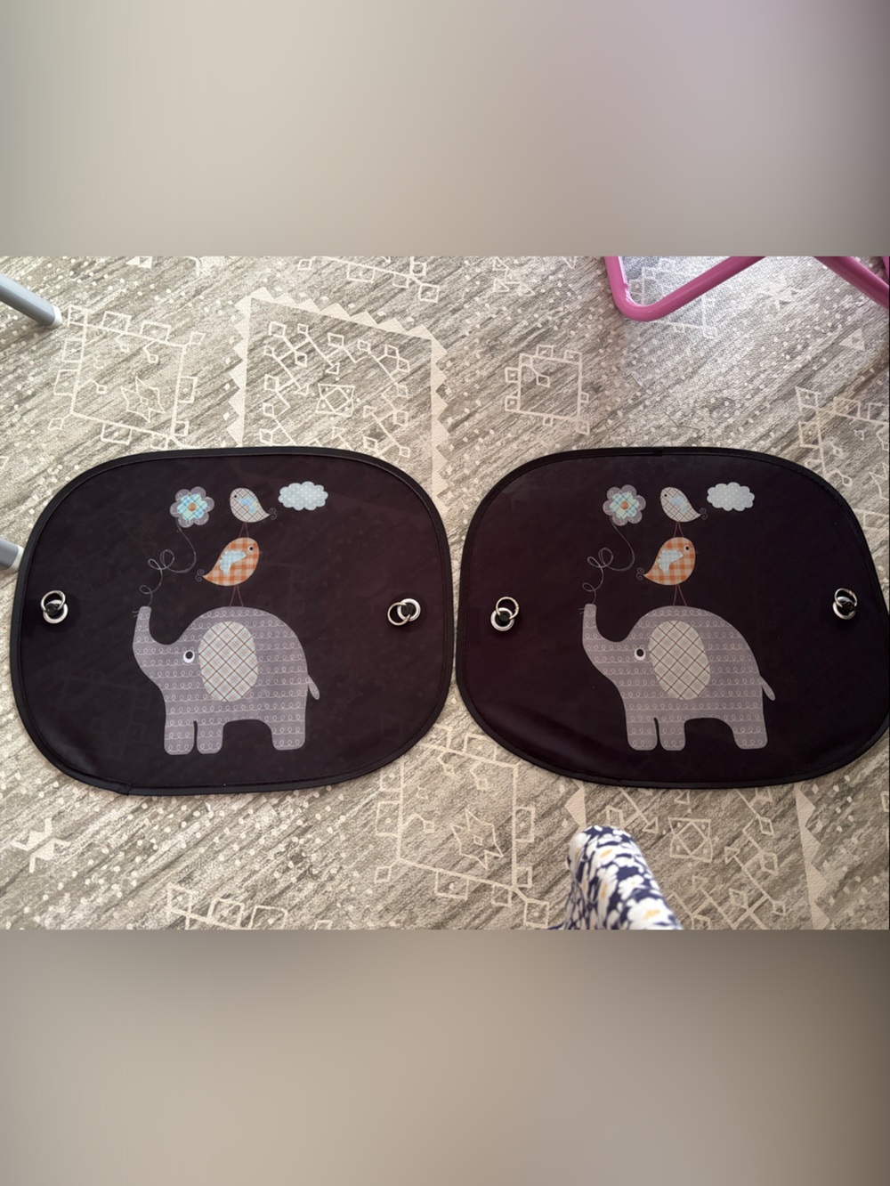 Kids Car Window Sunshade Pair with Elephant Design - Black